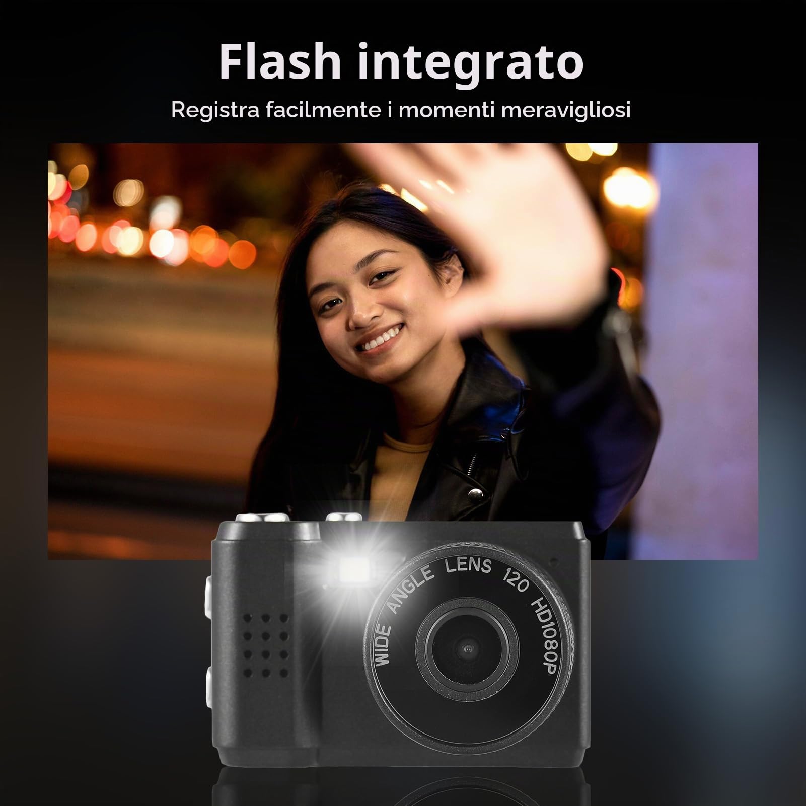 Andoer Mini Fotocamera Digitale, 1080P, Compatta, Con Schermo LCD, Rosa/Nero, Per Bambini, Adolescenti, Anziani, Principianti