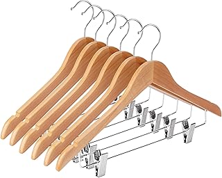 Ulimart Wooden Hangers with Adjustable Heavy Duty Clips - 12 Pack Pants, Skirt, Jeans, Slacks, Shorts Hangers (Natural)