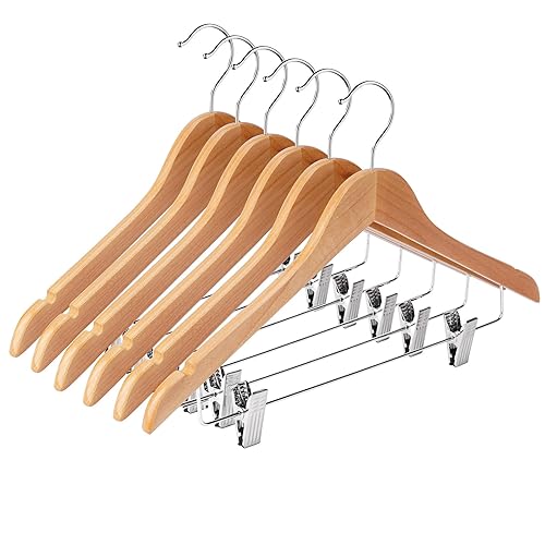Wooden Hangers with Clips 12 Pack Wooden Pants Hangers,Skirt Hangers
