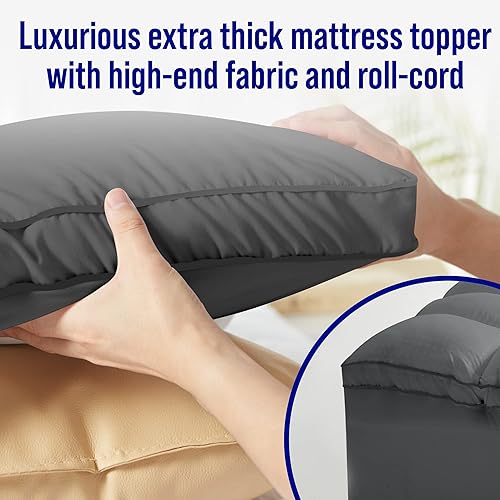 Miniatura 6 de Cubrecolchón tamaño individual XL para dolor de espalda, extra grueso, refrescante, relleno alternativo de plumón con bolsillo de 8 a 21 pulgadas de
