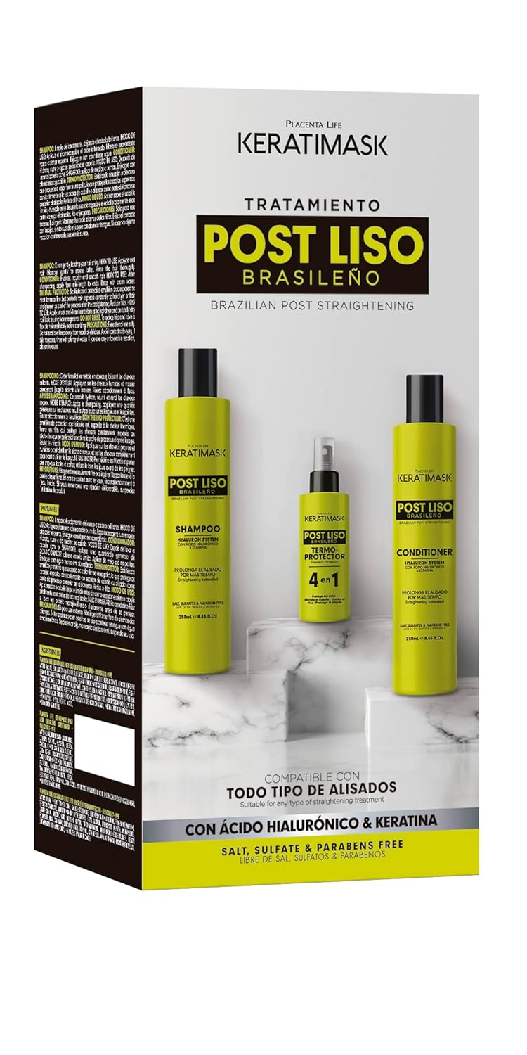 PLACENTA LIFE KERATIMASK Brazilian Straightening Post Kit ( Shampoo (250ml) + Conditioner (250ml) + Heat Protector. Keep Make Your Straightening Last Much Longer - Image 2
