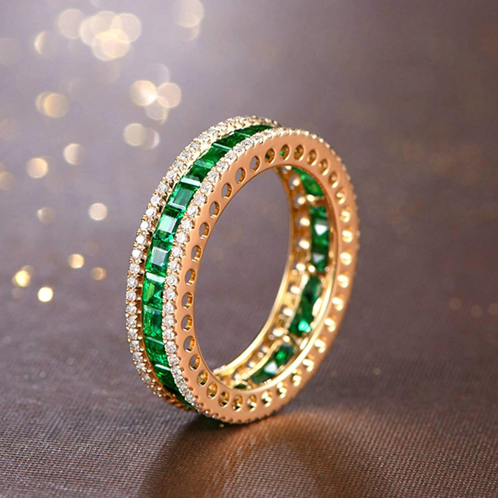 Damskie obrączki ślubne 18-karatowe żółte złoto okrągłe inkrustowane 3,5 ct szmaragd z diamentami 0,45 ct złoty zielony pierścionek zaręczynowy pierścionek ślubny e Żółte złoto 18K, R 1/2, colore: Złoty, cod. BSL14W6SZ3209