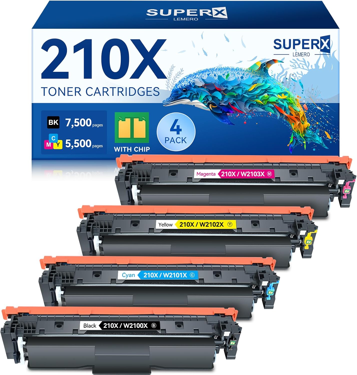 210X 210A Toner Cartridges 4 Pack Replacement for HP 210X 210A Compatible for HP Color Laserje Pro MFP 4301fdw Wireless MFP Pro 4301fdn 4201dw 4201dn Color Pro MFP 4301 4201 Series Printer (With Chip)