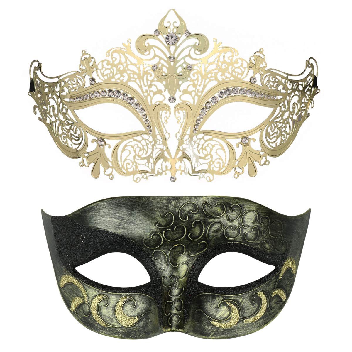 Thmyo Couples Venetian Laser Cut Masquerade Mask,Halloween Mardi Gras Party Mask (Black & black)
