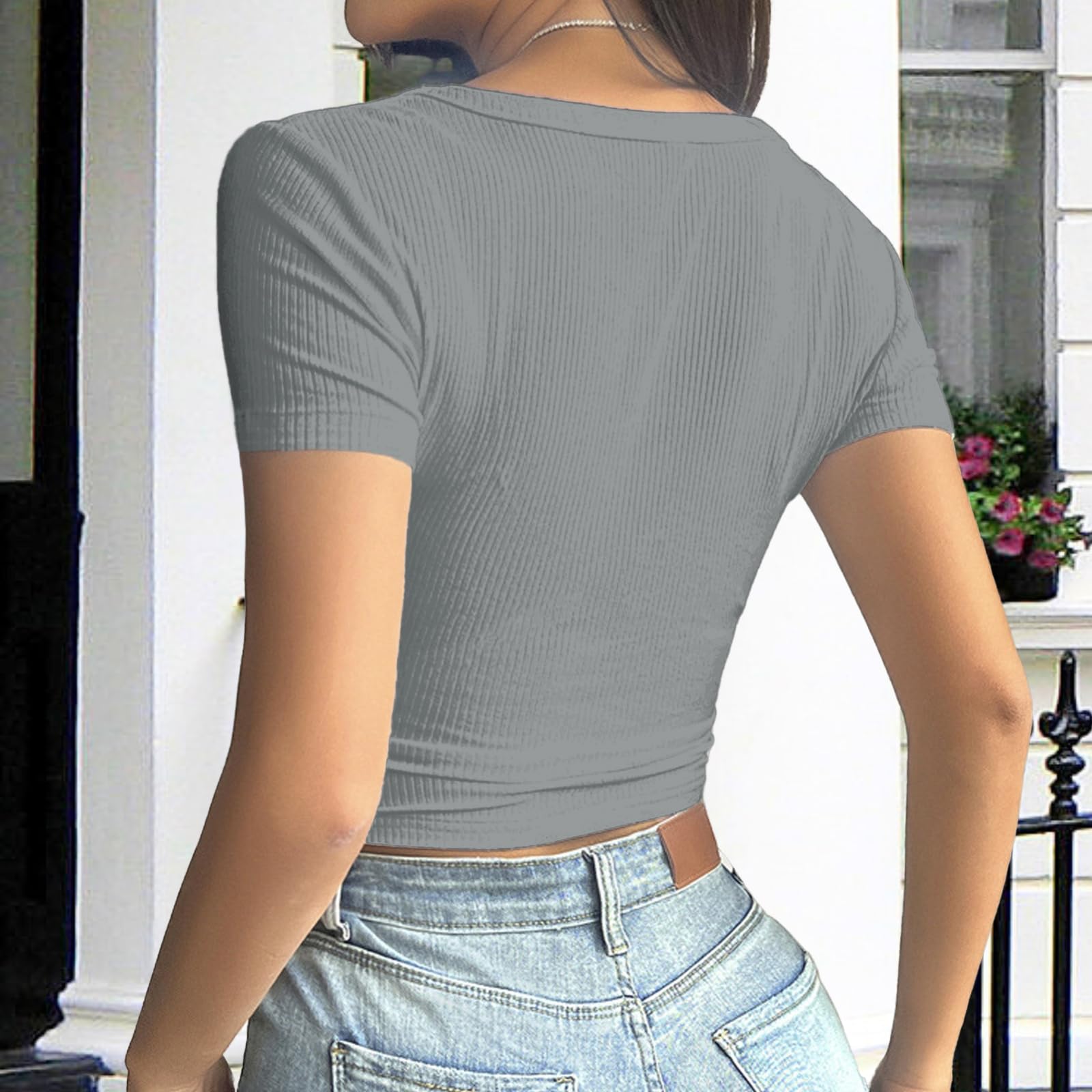 crazy bean Magliette Donna Manica Corta t Shirt Slim Fit Top Corto Maglietta di Base con Scollo a U Y2K Sexy Casual Estive