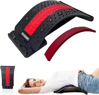Back Stretcher, 3-Level Adjustable Lumbar Support Board with 84 Massage Points, Acupressure-Style Back Tension Relief Tool, Spine Stretcher for Back Support, Foldable (Red)