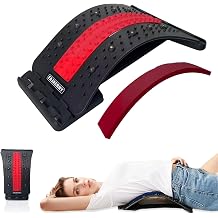 Back Stretcher, 3-Level Adjustable Lumbar Support with 84 Massage Points and 10 Magnetic Nodes, Back Cracker for Posture Care and Muscle Relaxation, NBR Pad & Silicone Pad Red
