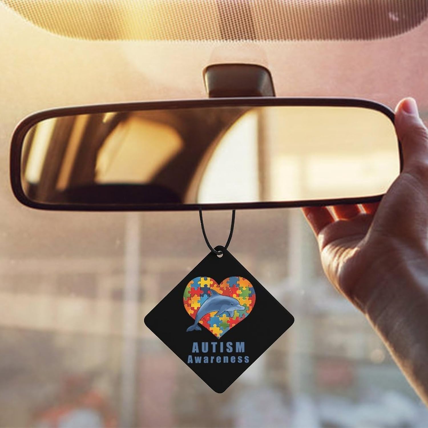 Autism Awareness Love Puzzle Dolphin Car Air Freshener Hanging Aromatherapy Tablets for Car Accessories Rhombus