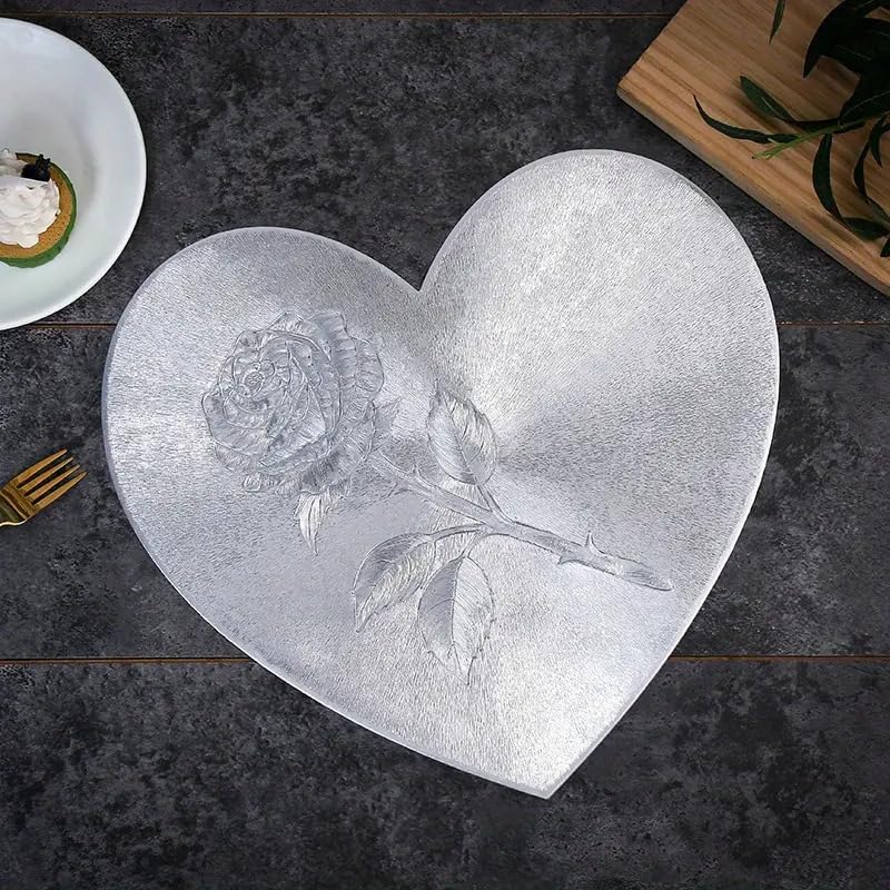 Image of Dakshya Industries PVC Waterproof Heart Shape Table Placemat Set of 2 - Premium Silver Finish Heat Resistant Dining Table Mats | Non-Slip, Easy Clean Decorative Placemat (38x38 cm) (Silver)