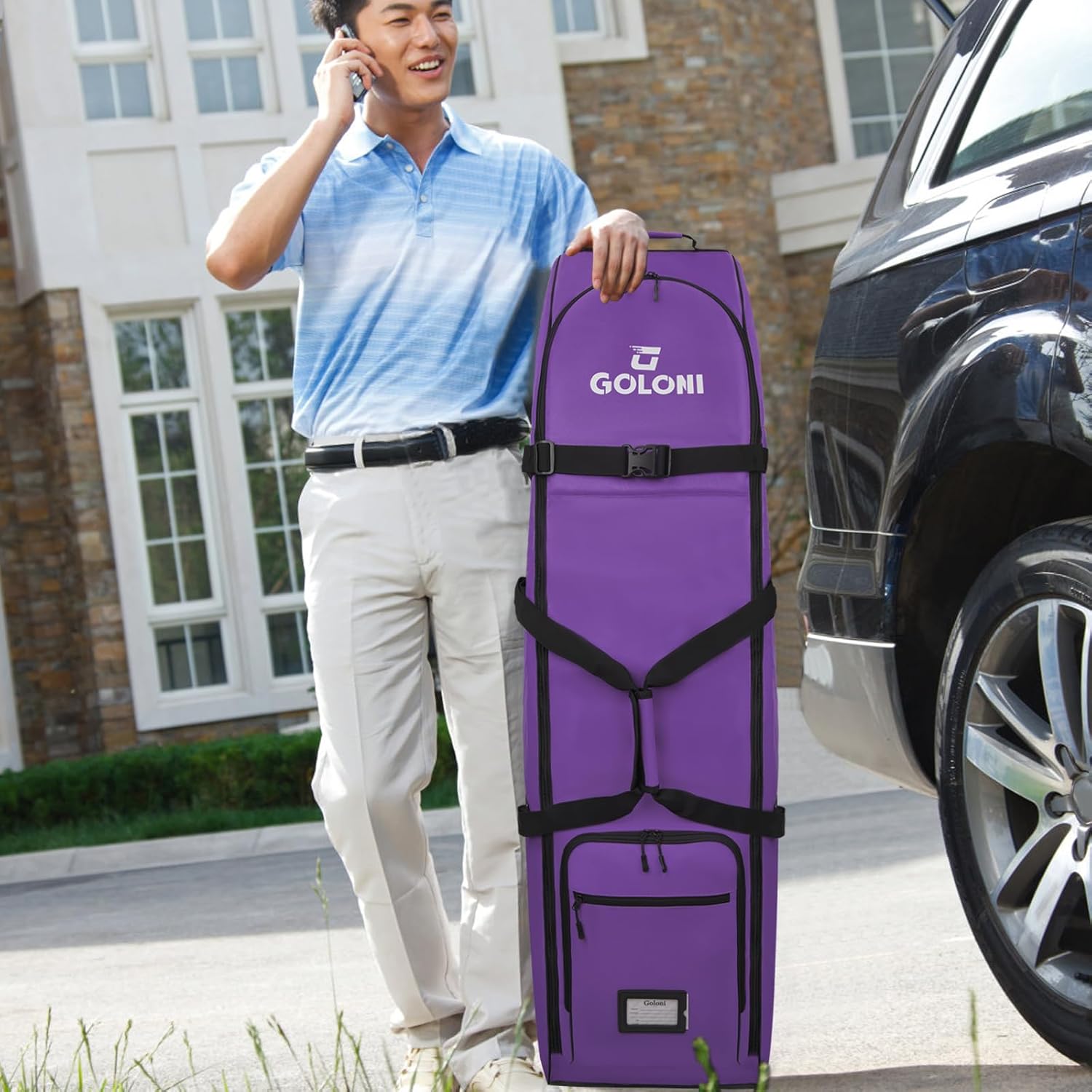 Goloni Golf Travel Bag with Wheels for Airlines, Heavy Duty Golf Club Travel Case, Water Resistant Golf Bag Cover for Air Travel, Portable Foldable Golf Luggage for Men Women