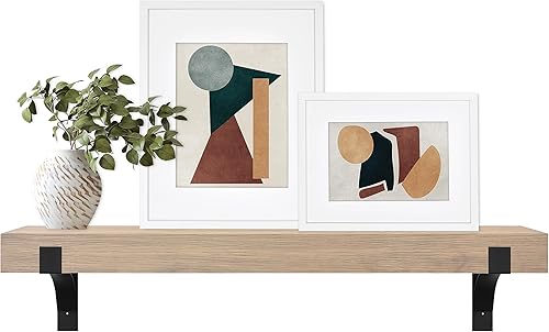 Master & Co. Moderno mantel flotante con soportes de metal negro, estantes flotantes largos para decoración de pared, 48 pulgadas, grano de madera