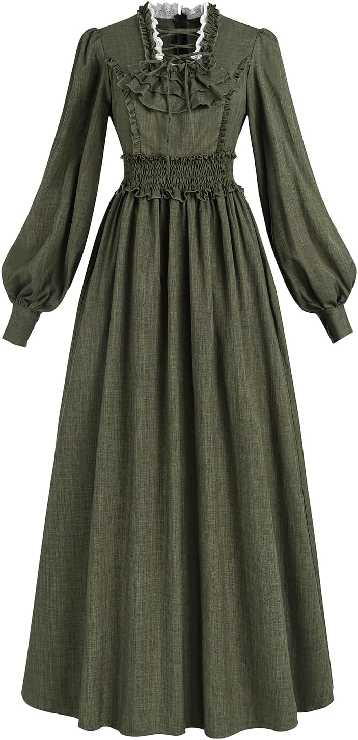 Nuoqi Womens Victorian Dress Long Sleeve 1800s Edwardian Dress Vintage Renaissance Costume