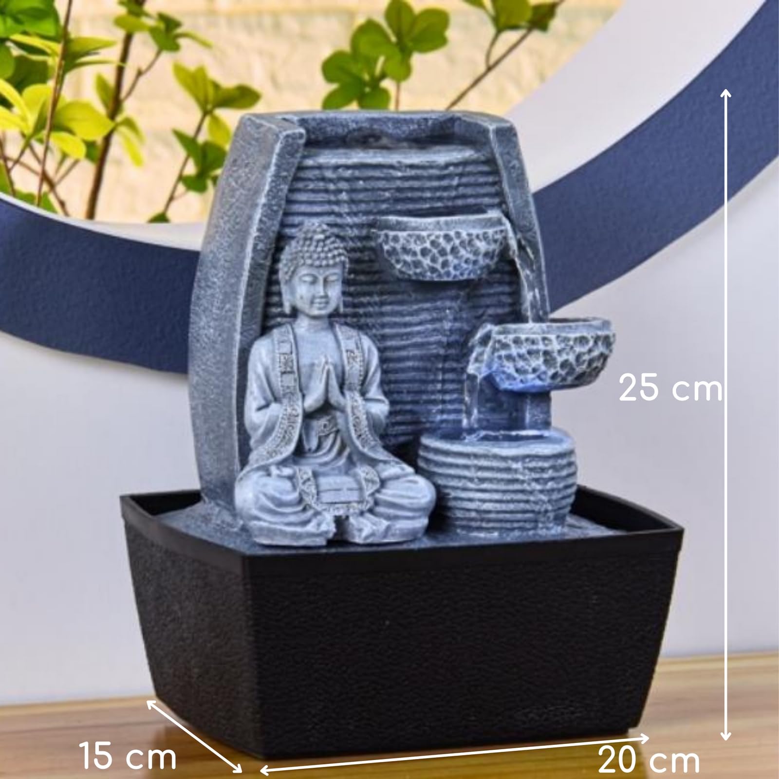 Zen Luz de la Pared Interior Fuente de Meditación de Buda de Piedra Gris/Negro de 20 x 15 x 24 cm
