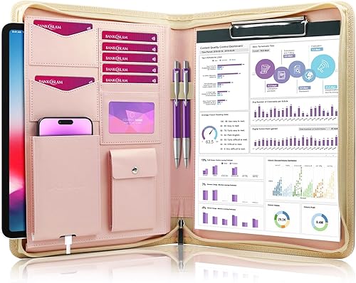 Darolin Zipper Portafolio Padfolio Organizador Carpeta con Portapapeles, Entrevista de Negocios de Cuero Soporte de Documentos de Reanudar Carpeta