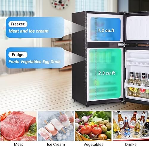 Miniatura 4 de Tymyp Mini refrigerador, refrigerador portátil, mini refrigerador, refrigerador compacto con congelador de 3.5 pies cúbicos, refrigerador compacto,