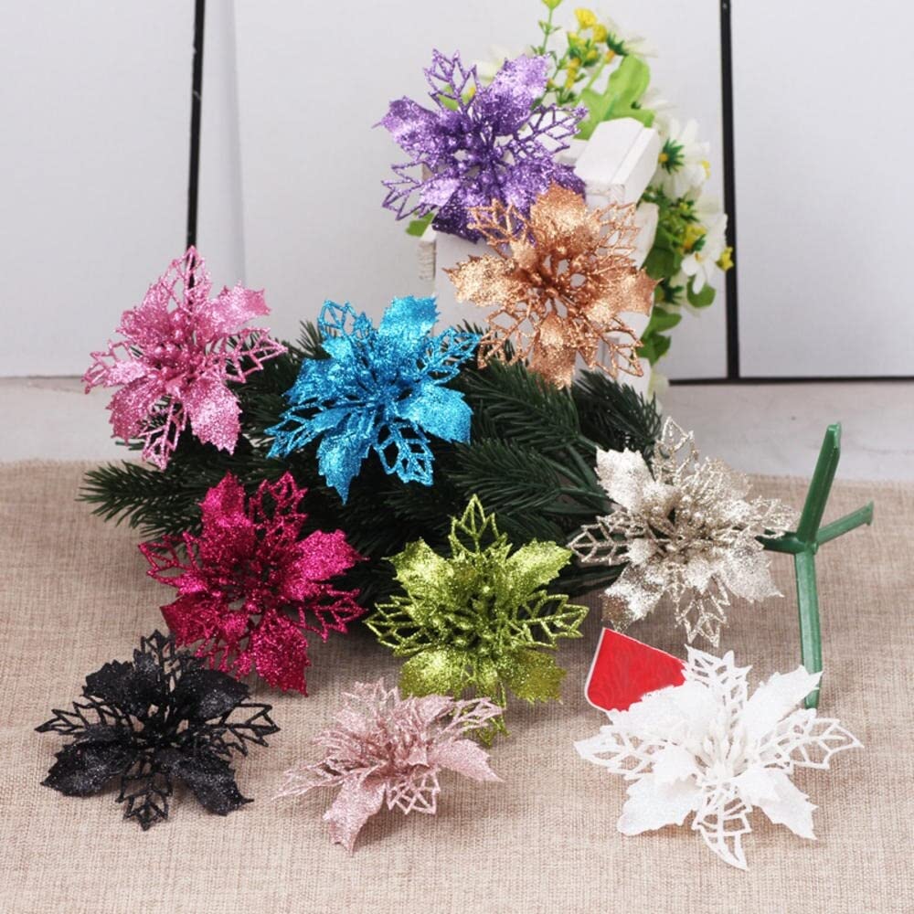 Buy APSAMBR10 Pcs Glitter Poinsettia Christmas Flowers for Christmas