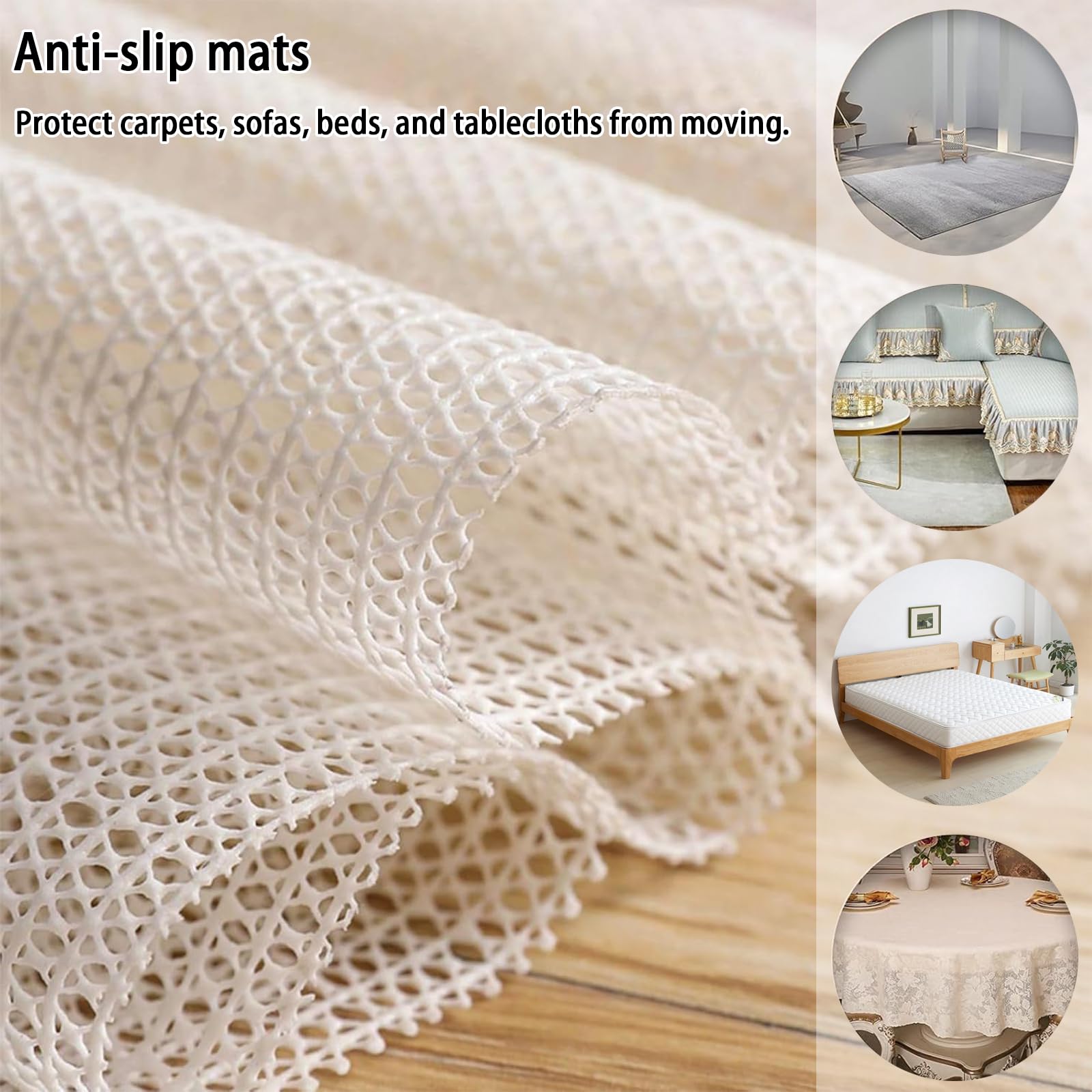 Sottotappeto 220 x 220 cm Lavabile Tagliabile Multiuso Tappetino Antiscivolo in Pvc/Sotto Tappeto Antiscivoli per Cemento, Piastrelle e Legno, Bianco