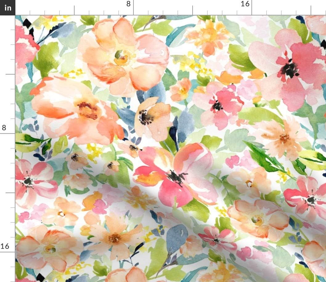 Spoonflower Fabric - Floral Love Print Boho Watercolor Peach Pink Girl Printed on Petal Signature Cotton Fabric Fat Quarter - Sewing Quilting Apparel Crafts Decor