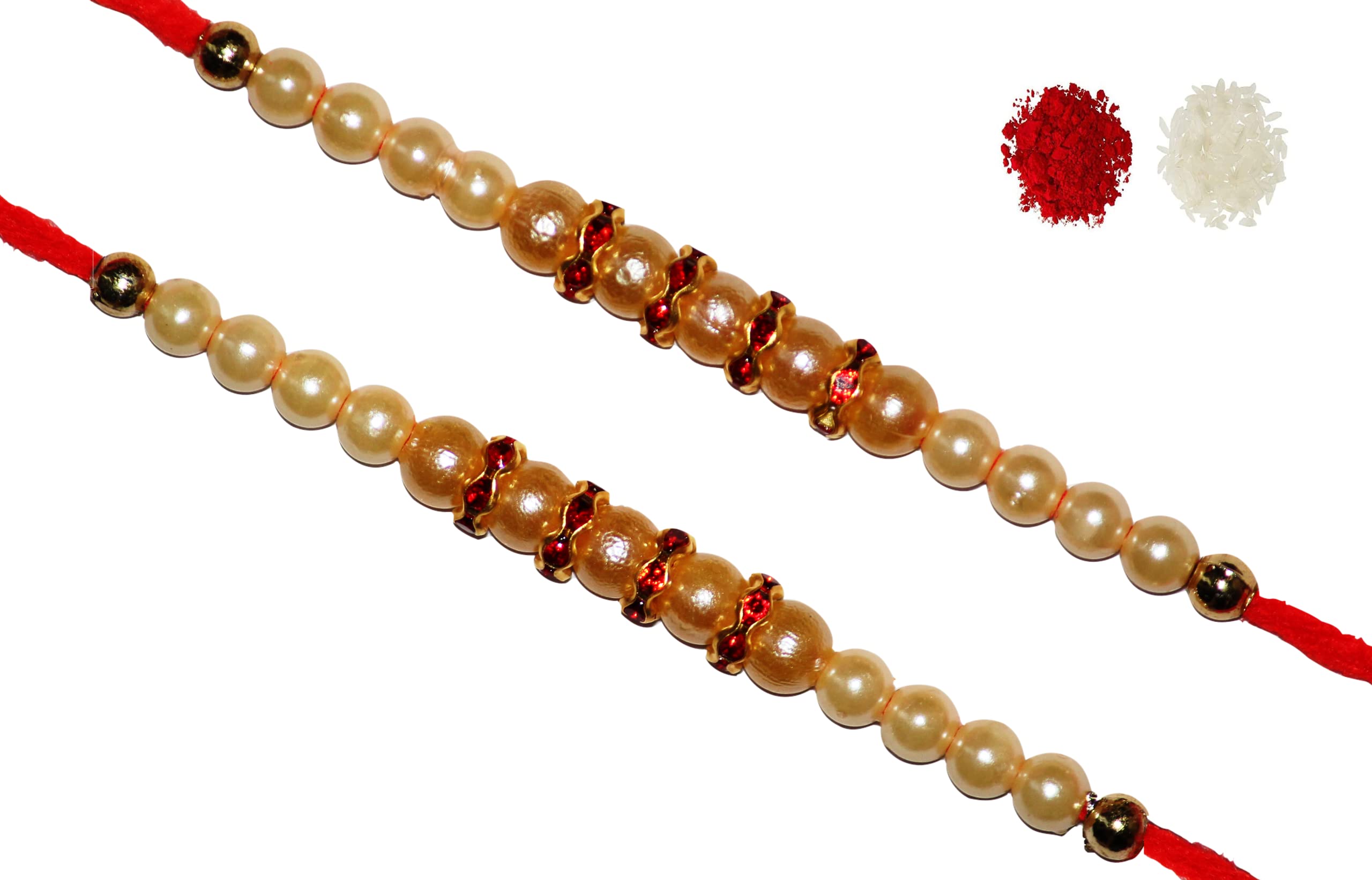 Nityam Enterprisesn Royal Cream Pearl With Red Daimond Ring Rakhi With Roli Chawal | Set of 2(NE 141) (B09ZRSS5K3) Amazon Price History, Amazon Price Tracker