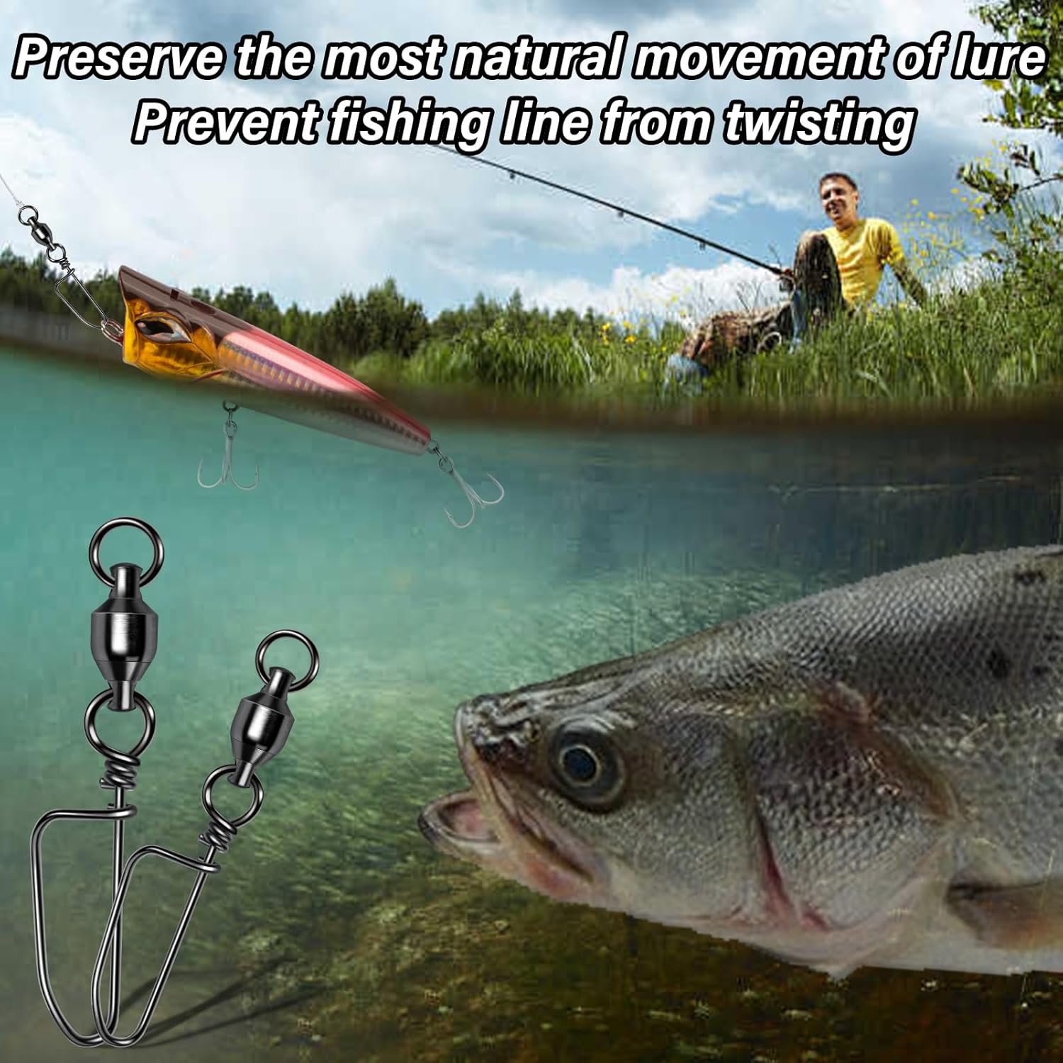 Alwonder 20-Pack Ball Bearing Swivels with Snaps, Fishing Snap Swivels Fishing Tackle Saltwater Freshwater Coastlock Snaps Barrel Swivel Leader Connector Downrigger Planer Release Clips - Image 5