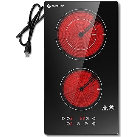 AMZCHEF 2 Burner Electric Cooktop 12 Inch, Domino Electric Stove Top 120v...