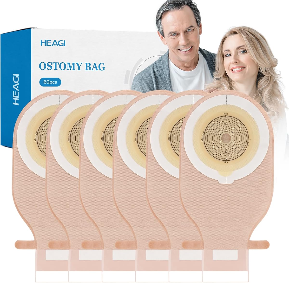 60 bolsas de colostomía, bolsa drenable de ostomía, corte a medida de 15-65 mm | Suministros de ostomía, bolsas de ostomía, cierre de gancho y bucle, diseño drenable, fácil de usar, adecuado para el cuidado del estoma de ileostomía