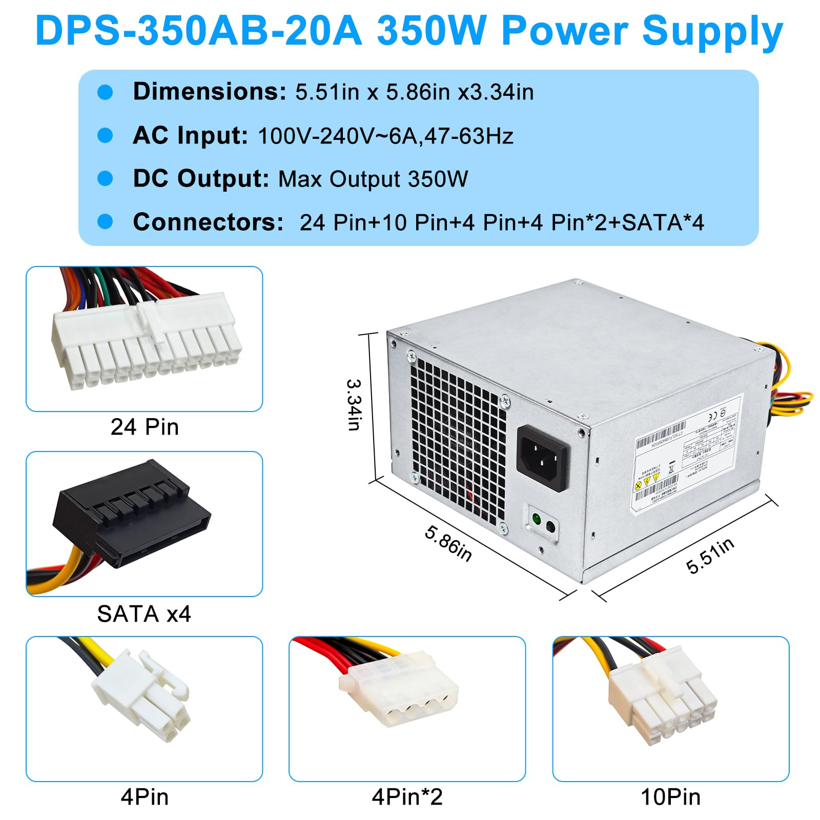 S-Union UPGRADED DPS-350AB-20A 350W ATX Netzteil PSU Kompatibel mit HP ProLiant ML310e G8 671310-001 686761-001 DPS-350AB-20A Netzteil