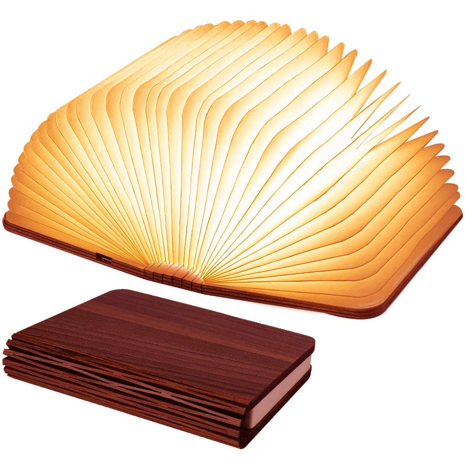 Xzyden Rechargeable Folding Book Design Night Light with Elegant Red Walnut Wood Cover and Portable Gift Functionality for Bedside or Decor,Easy USB Charging,Red Walnut,25x16.5x12cm