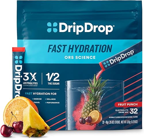 DripDrop ORS Hydration - Paquetes de electrolitos en polvo - Ponche de frutas - 32 unidades