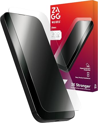 ZAGG Glass+ Screen Protector for iPhone 16 Pro Max 3X Stronger Tempered Glass with Reinforced Edges, Scratch & Smudge Resistant, InvisibleShield, Easy Installation