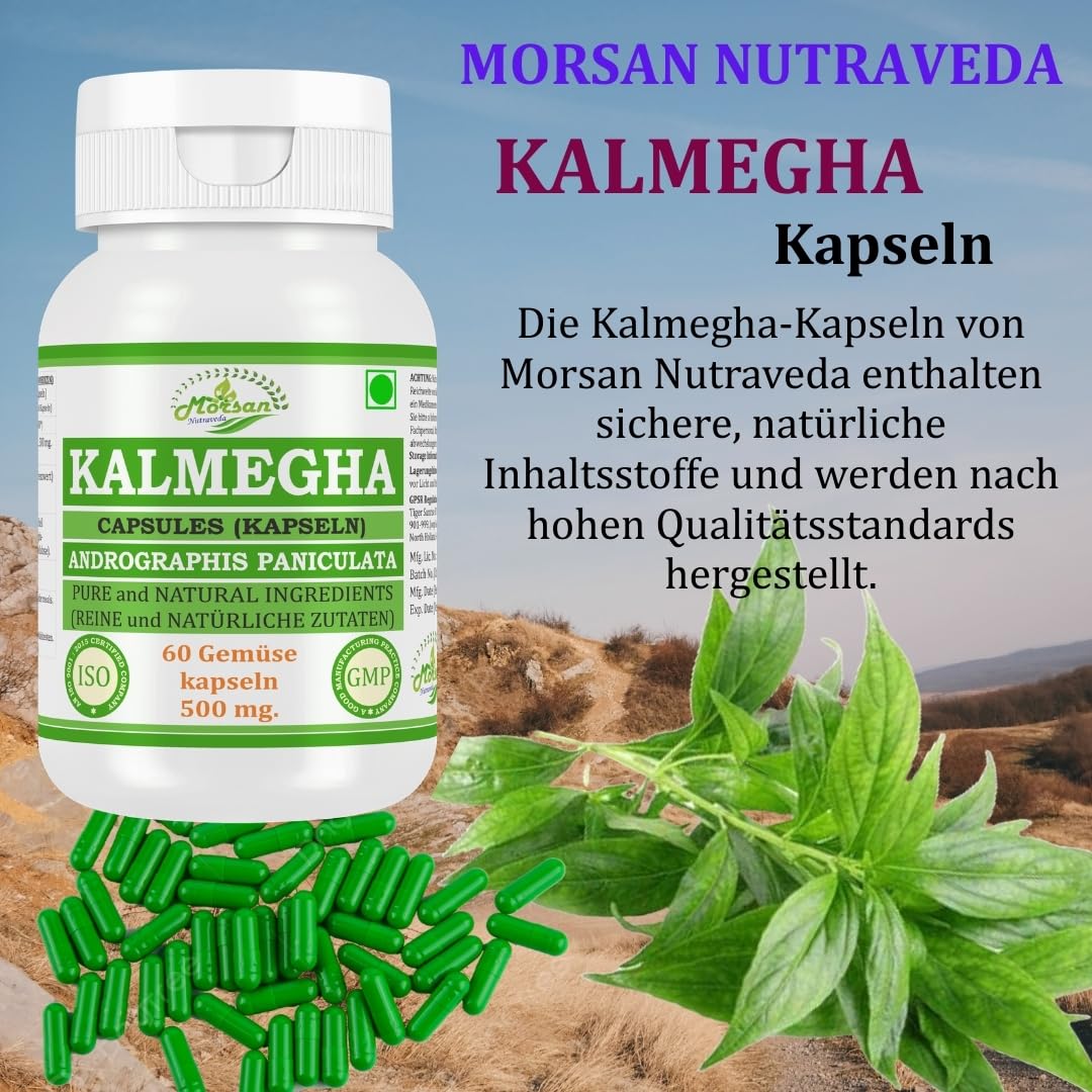Kalmegha (Andrographis Paniculata) Capsules | 500 mg. - 10:1 Potent Extract | Ayurvedic Herbal Supplement | 60 Vegan Capsules for Men & Women (Pack of 1 Bottle)
