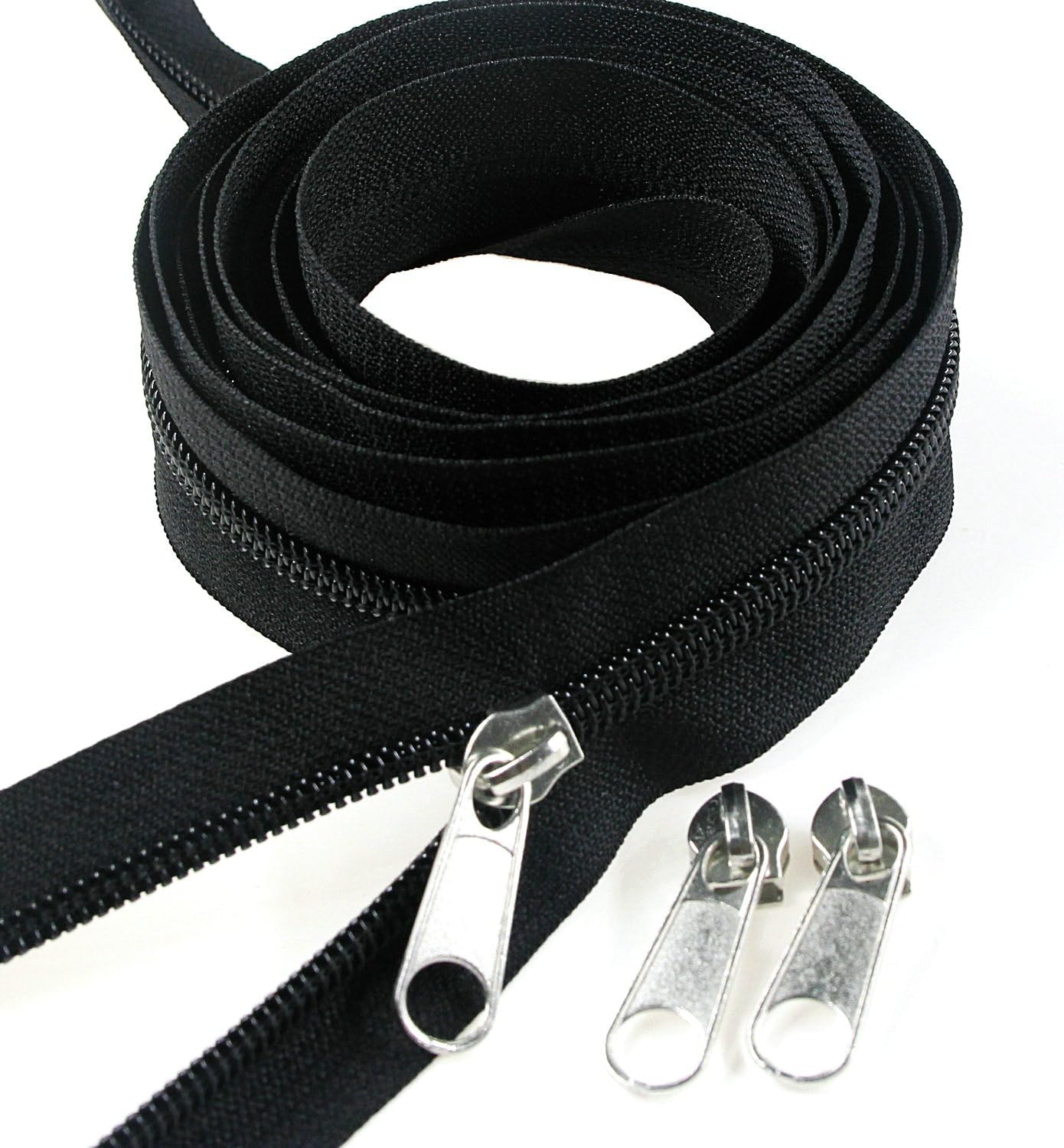 #5 Black Nylon Coil Zippers by The Yard Bulk 10 Yards with 25pcs Silver Sliders for DIY Sewing Tailor Craft Bag Leekayer(Black)
