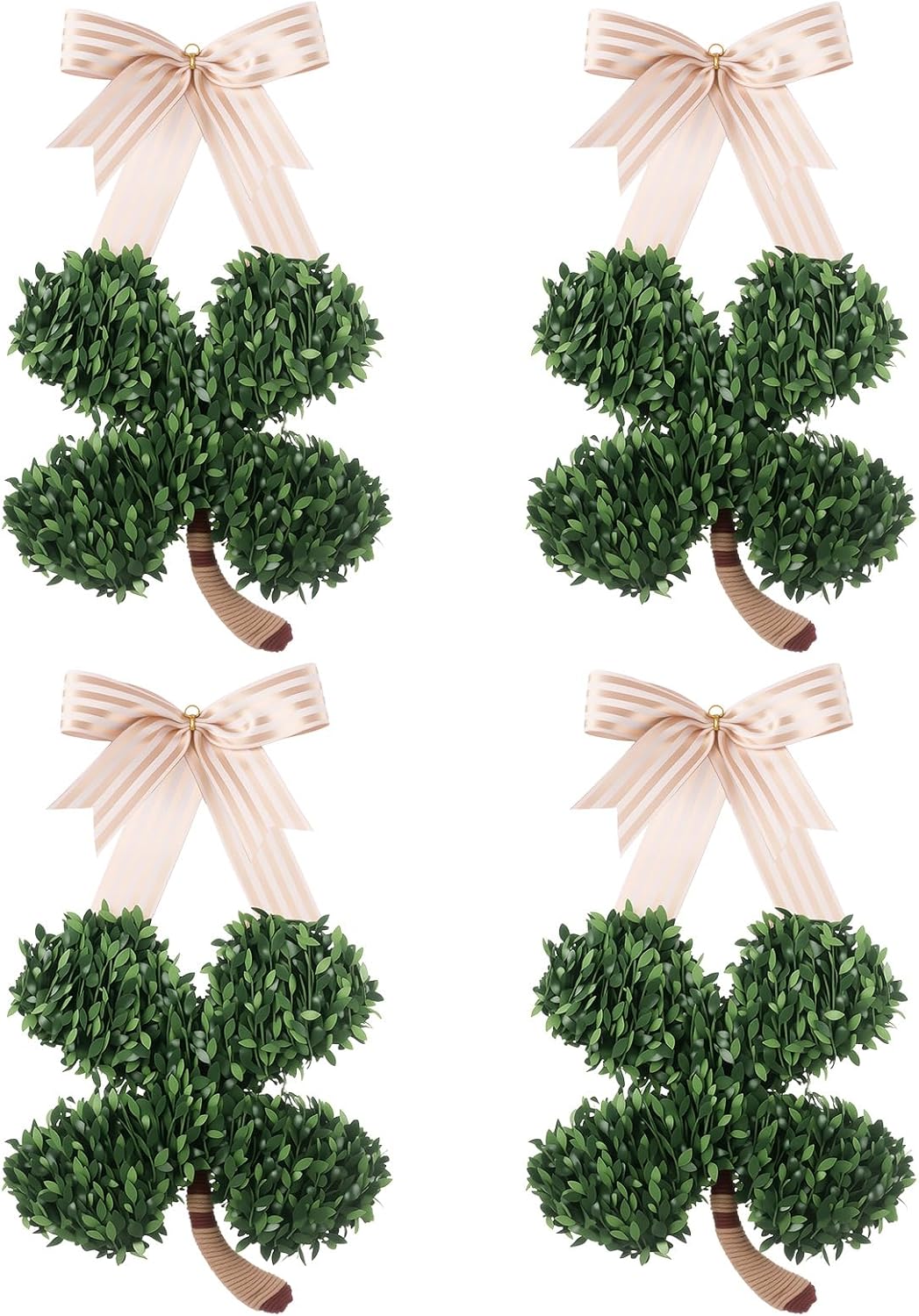 4 Pack St. Patrick's Day Shamrock Wreaths for Front Door 17" x 9" Spring Lucky Green Clover Irish Door Wreath Decor, Rustic Farmhouse Wall Hanging for Festival, Mantel, Party Decoration