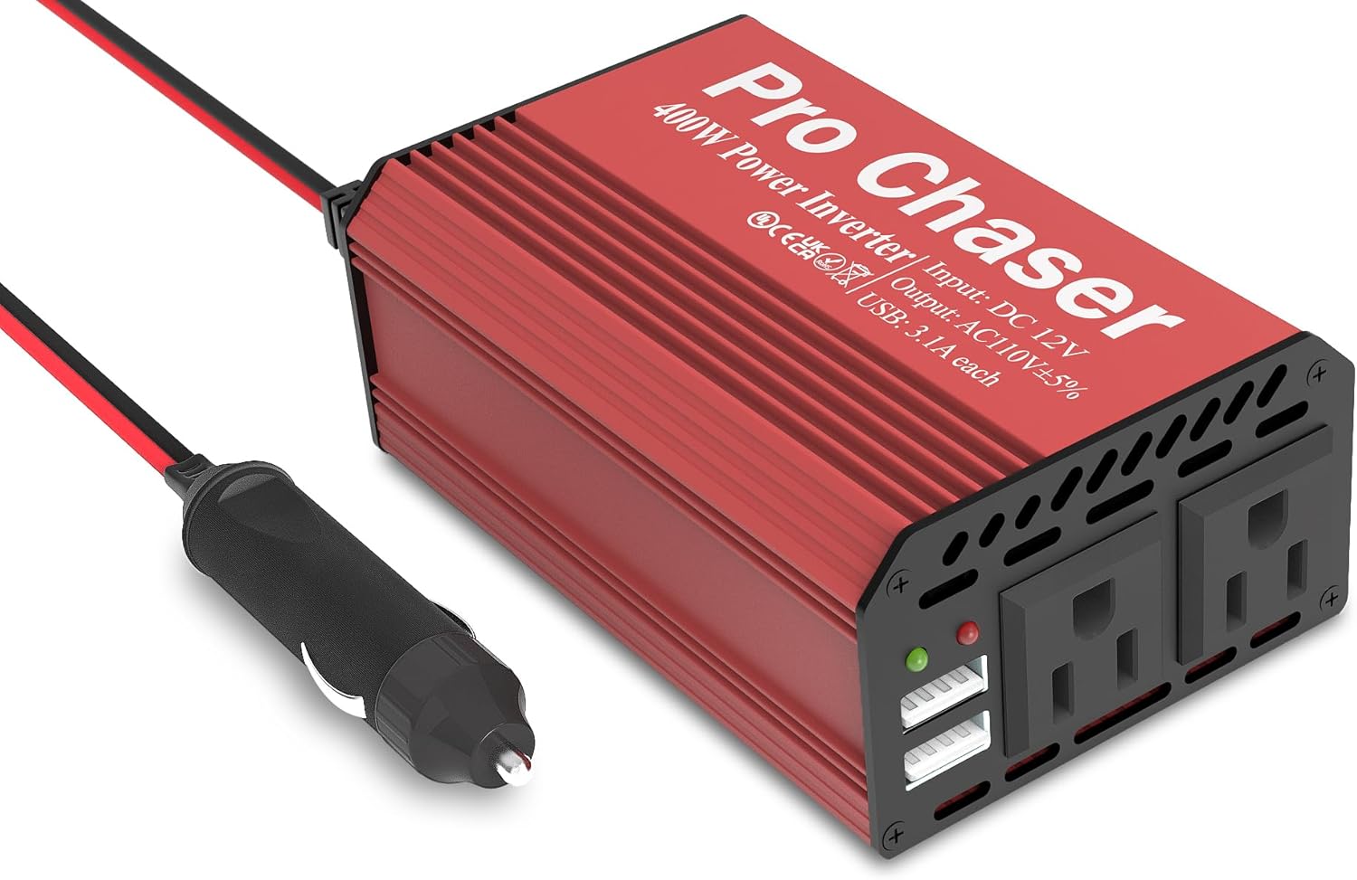 Professional Chaser 400W Automobile Energy Inverter – DC 12V to AC 110V Converter with Twin AC Shops & 6.2A USB Ports, Excellent for Highway Journeys, Tenting, Small Home equipment & Electronics (Crimson)