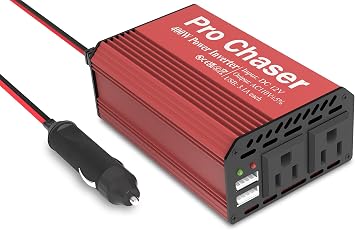 Pro Chaser 400W Car Power Inverter DC 12V to AC 110V Converter with Dual AC Outlets & 6.2A USB Ports, Ideal for Road Trips, Camping, Small Appliances & Electronics Red