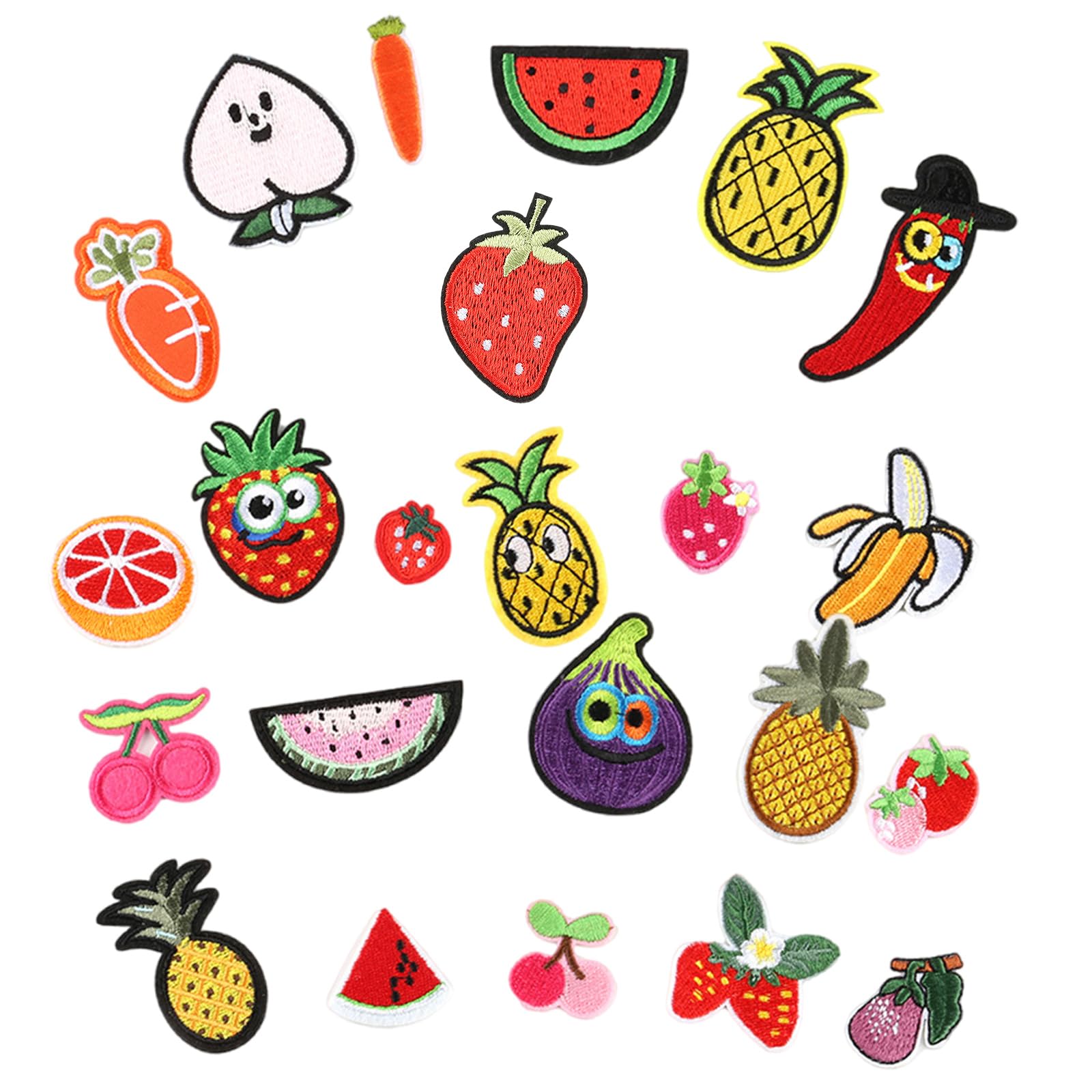 Kalttoy 23 Pcs Strawberry Embroidered Patches Iron on Patches Watermelon Repair Carrot Sewing for Clothes Bag