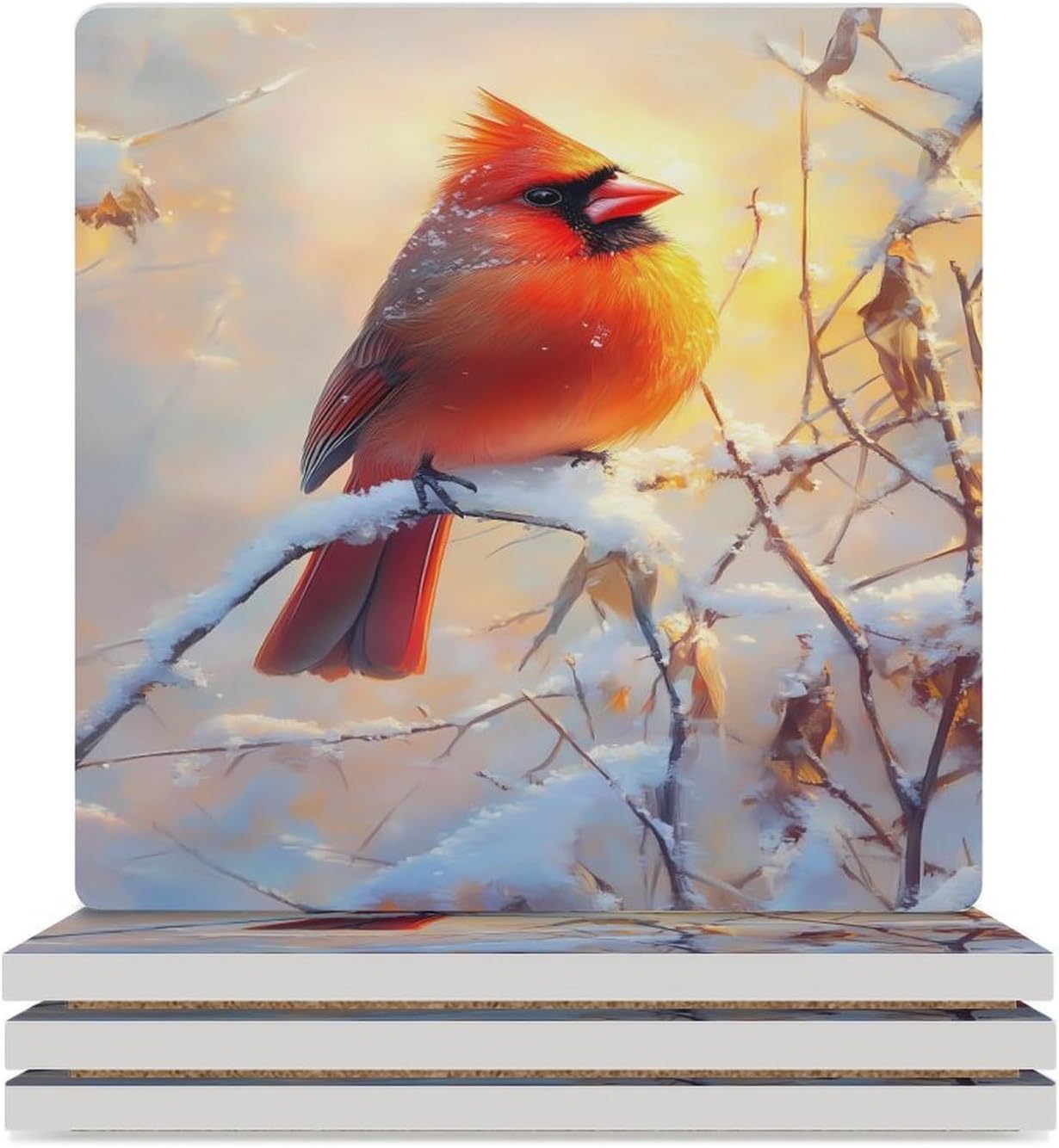 Cardinal Bird Ceramic Coasters Square Drinks Coaster Coffee Table Decor Table Coaster for Home Bar