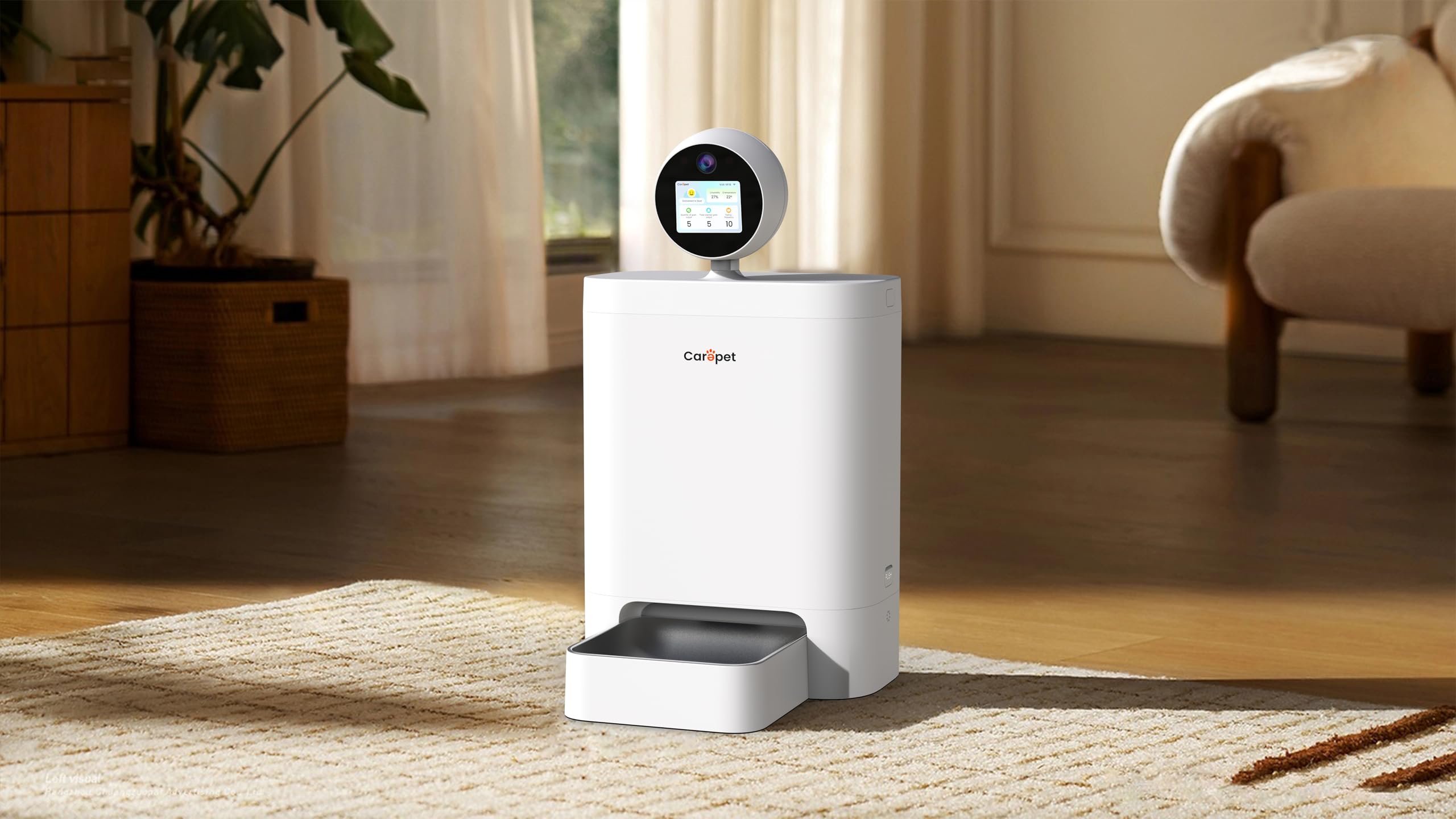Carepet Distributore Cibo AI Pet Feeder PTC01 5,7L con Telecamera 2K QHD, WiFi 2.4G/5G, Visione Notturna, AI 360°, Registrazione Vocale, Anti-Inceppamento