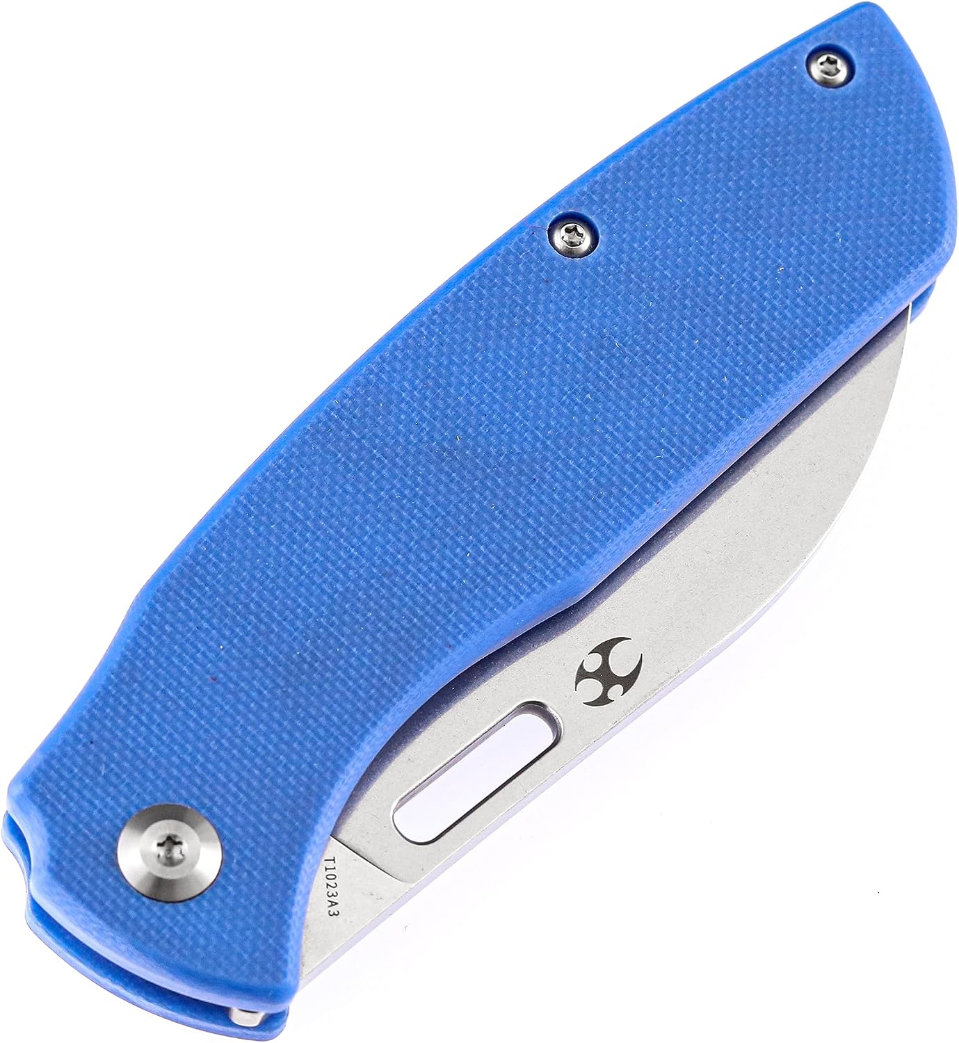 Kansept Convict Pocket Folding Knife - 3.3" Stonewashed 154CM Material with Blue G10 Handle - EDC & Camping Folding Knife - T1023A3