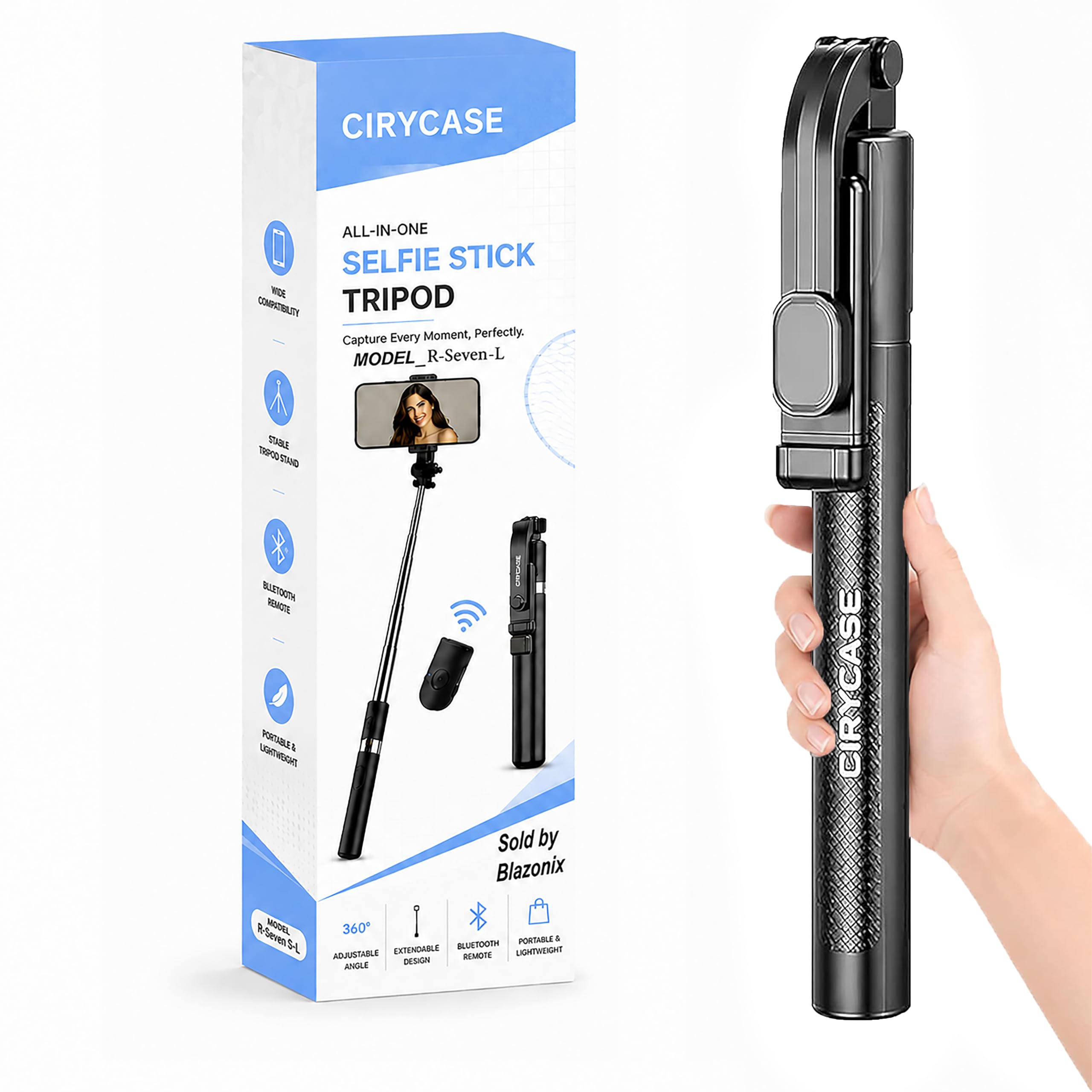 CIRYCASE® Phone Tripod, Flexible Tabletop & Travel Tripods with Wireless Remote, 360° Rotating Portable (Selfie Tripod Handle Grip with Light) — Amazon image 11