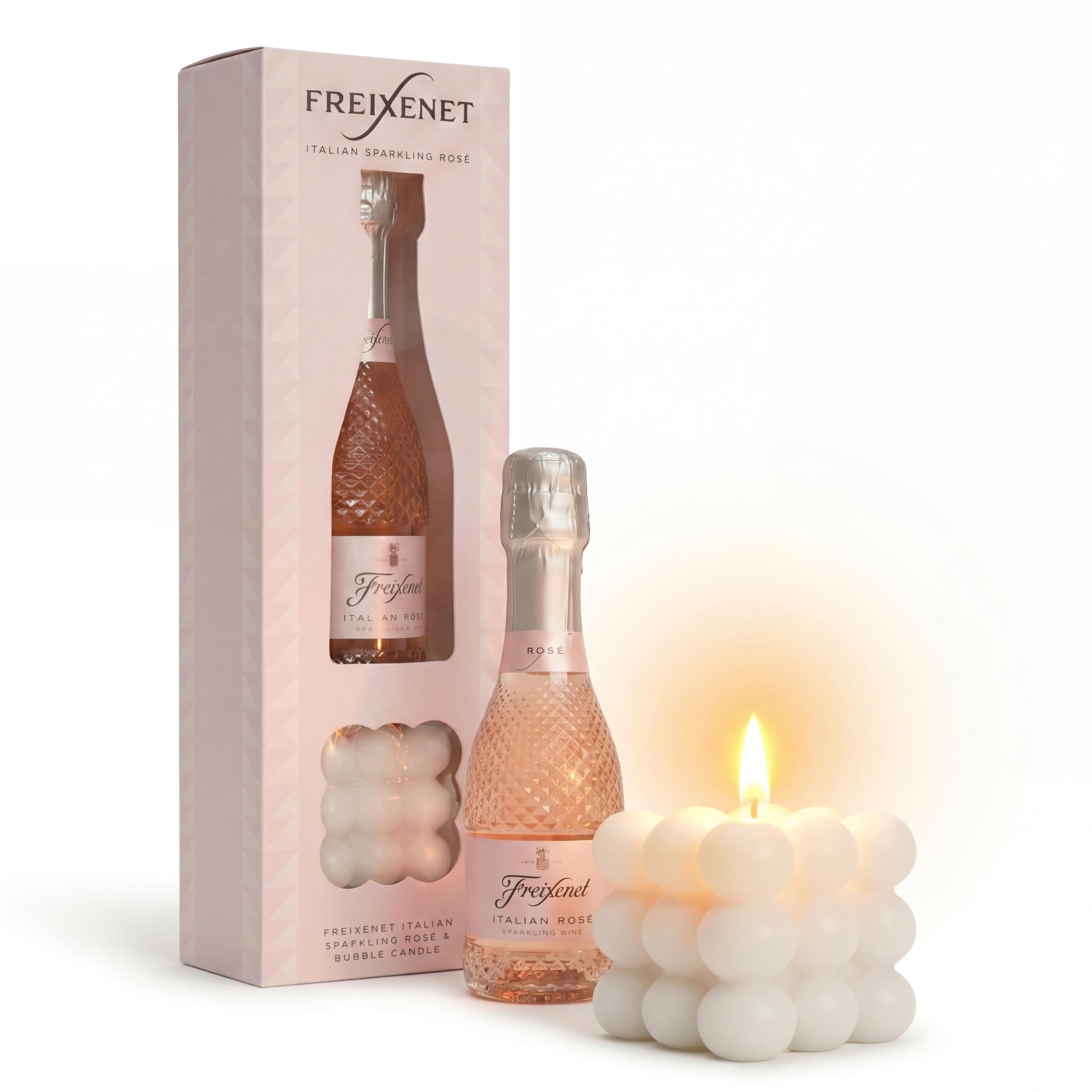 Freixenet Prosecco Gift Set - Freixenet Italian Sparkling Wine, Rose 20cl & Bubble Shaped Luxury Candle - Pamper Gifts for Women, Ladies, New Mum - Mini Alcohol, Wine Gifts, Birthday