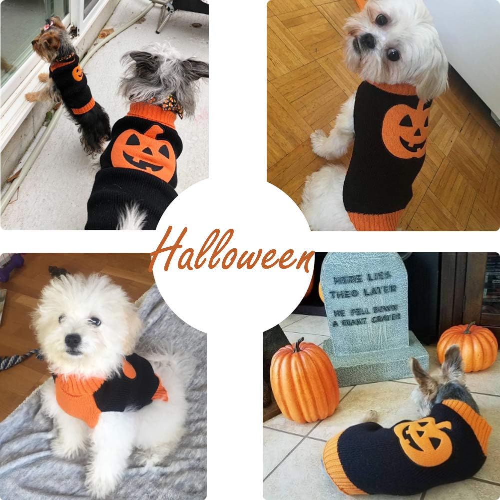 NACOCO Dog Sweater Pumpkin Pet Sweaters Halloween Holiday Party for Cat and Puppy (L), Orange, Large - Image 3