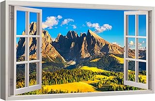 Canvashop Quadri Moderni Montagna stampa su tela Dolomiti cm 120x70 Finestra Alpe di Siusi Estate Quadro da parete