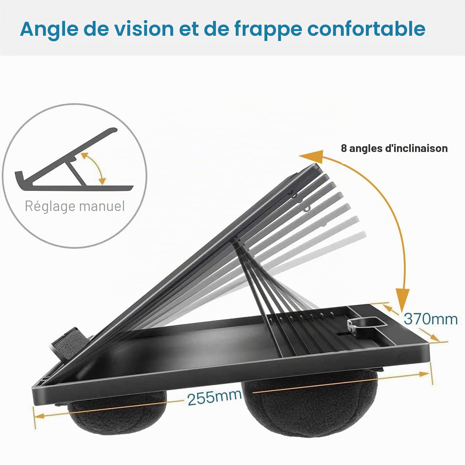HUANUO Support d'Ordinateur Portable avec Coussin, Réglable 8 Angles, pour Notebook/Tablette 15,6", Plateau de Voyage