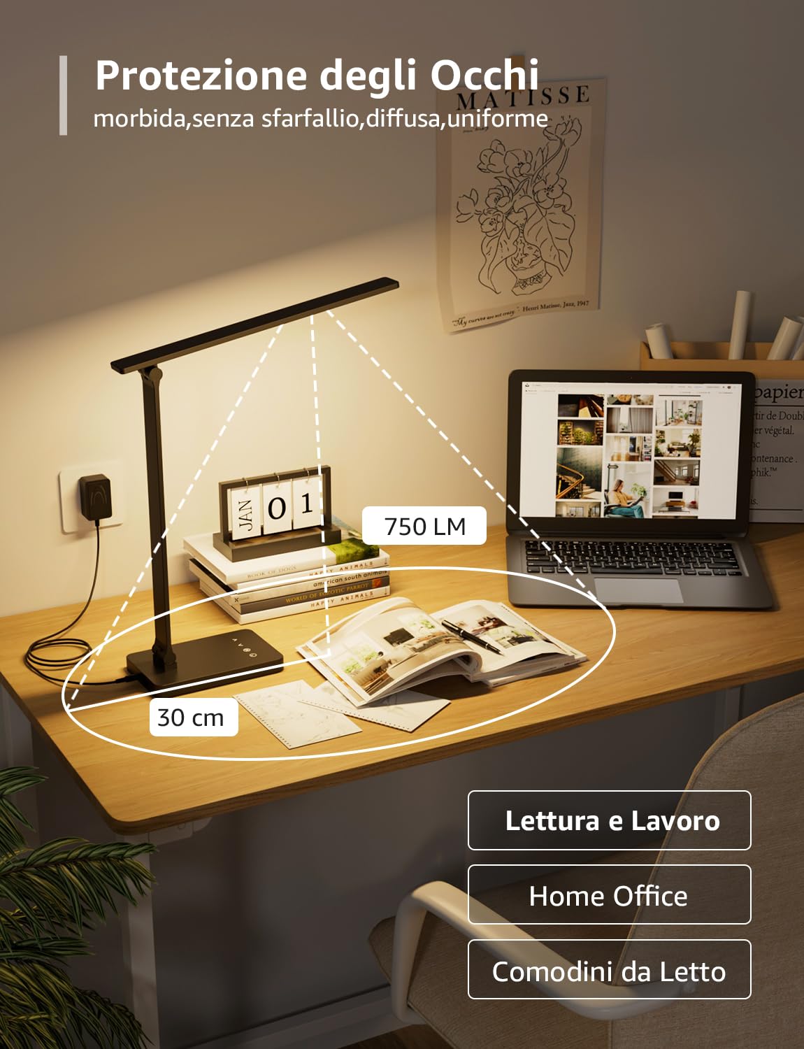Lepro Lampada da Tavolo LED, 750LM, 5 Colori e 5 Livelli di Luminosità Dimmerabile,Lampada da Scrivania Protezione Occhi, Lampada da Comodino, Luce di Lettura per Bambini, Ufficio, Nero