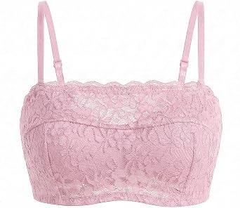 Lace Bra with Detachable Straps Womens Tube Top Bandeau Underwire No Slip Silicone Grip Everyday Bra Lingerie