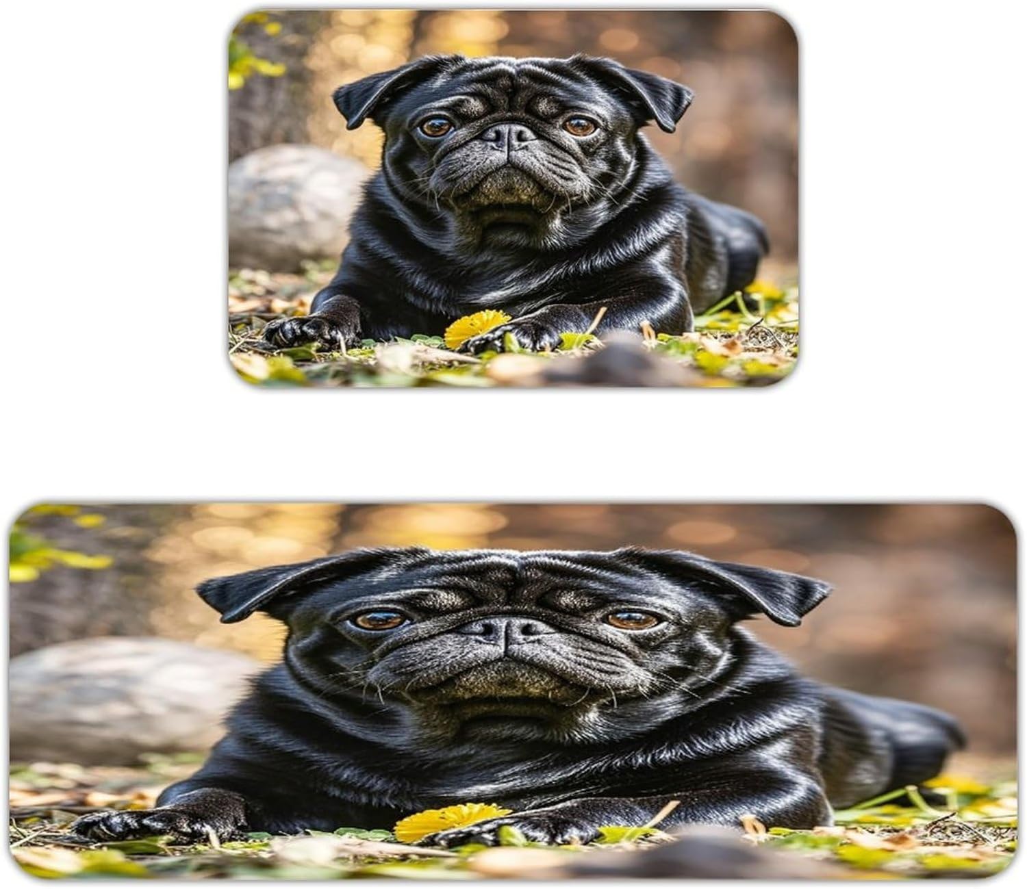 Cute Black Pug Dog Kitchen Mats for Floor 2PCS Waterproof Non-Slip Kitchen Rugs Cushioned Anti-Fatigue Mat Heavy Duty Floor Mats Comfort Standing Mat for Kitchen Home Office Laundry