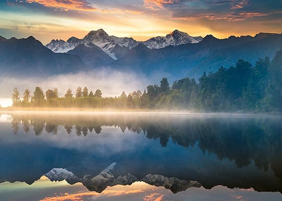 Ravensburger - Lake Matheson, New Zealand - 1000 Piece Jigsaw Puzzle - Stunning, Peaceful Lake at Sunrise - Majestic Misty Mountains - Ideal Gift - Frameable Art - Screen-Free Fun - Puzzles for Adults