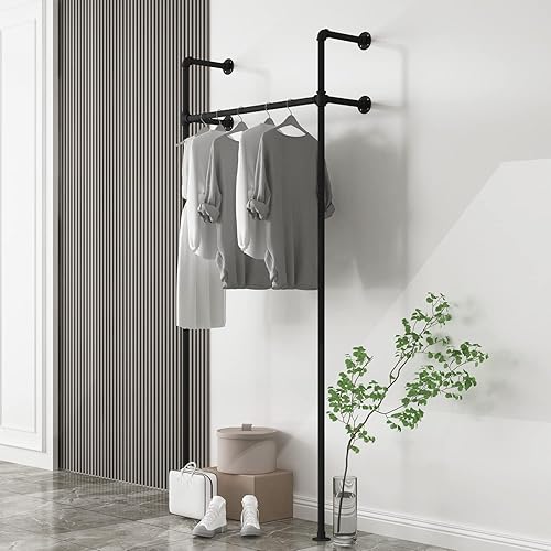 Miniatura 3 de MBQQ Perchero industrial para ropa de tubería, perchero vintage de grado comercial, estante de exhibición en la pared para colgar ropa al por menor,