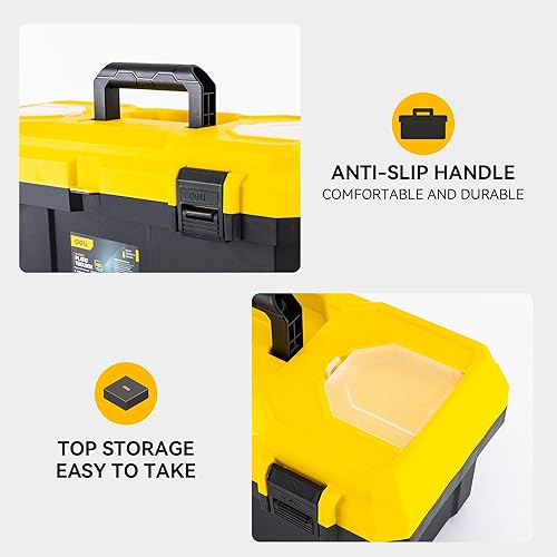 Miniatura 3 de DELI Caja de herramientas de 18 pulgadas con cerradura, organizador resistente de 2 capas con bandeja extraíble, tapa abatible para piezas pequeñas,